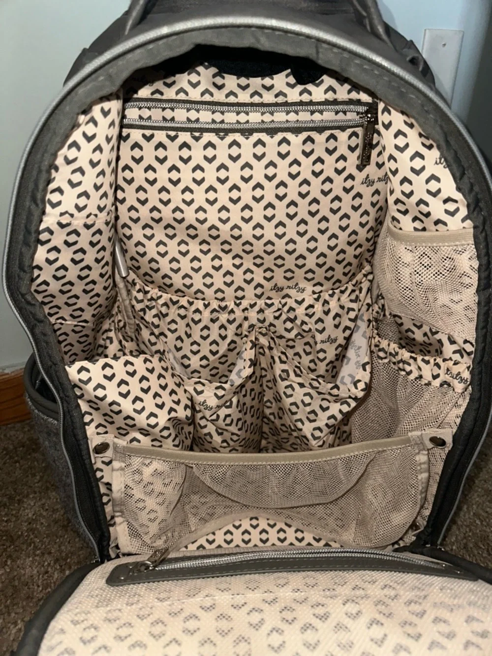 Itzy Ritzy Gray Felt and Faux Leather Convertible Backpack